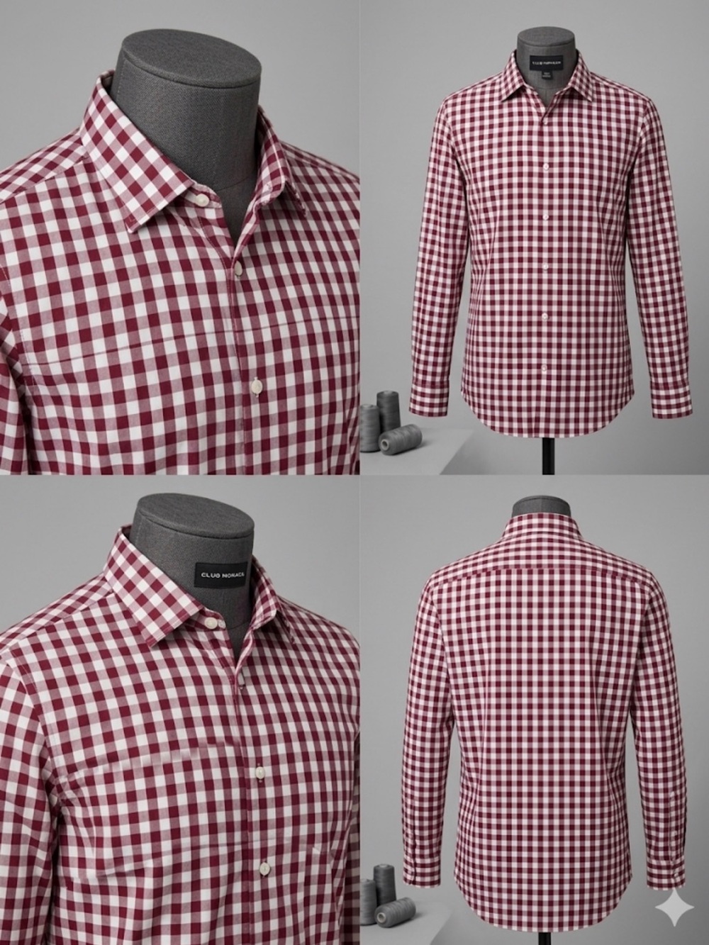 Calibrate Trim Fit Red White Gingham Non Iron Dress Shirt 16.5 32/33
